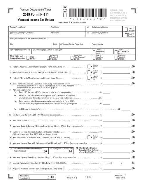 Form IN 111 2019 Fill Out Sign Online And Download Fillable PDF 