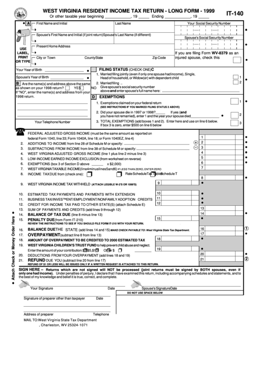 Form It 140 West Virginia Resident Income Tax Return Long Form 