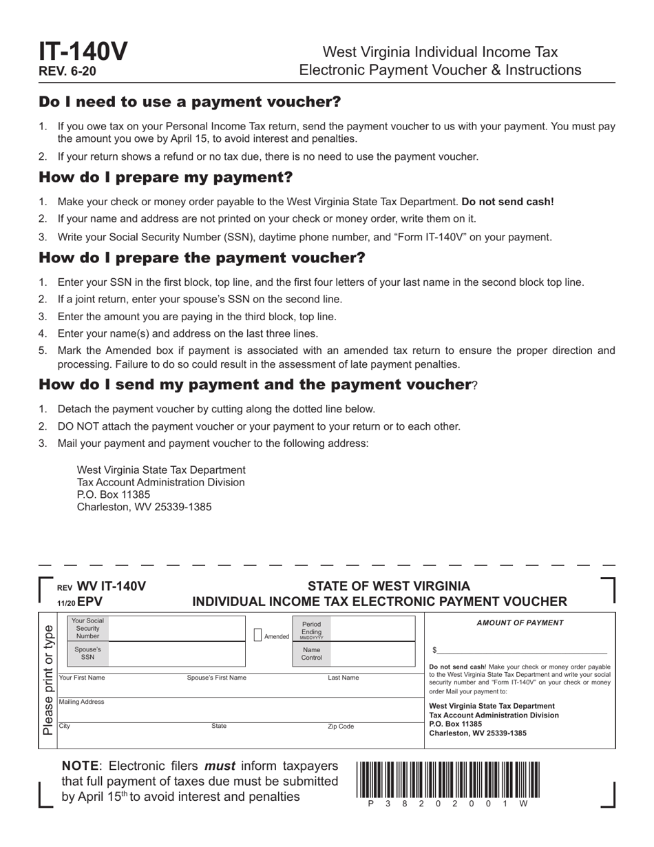 Form IT 140V Download Printable PDF Or Fill Online State Of West 