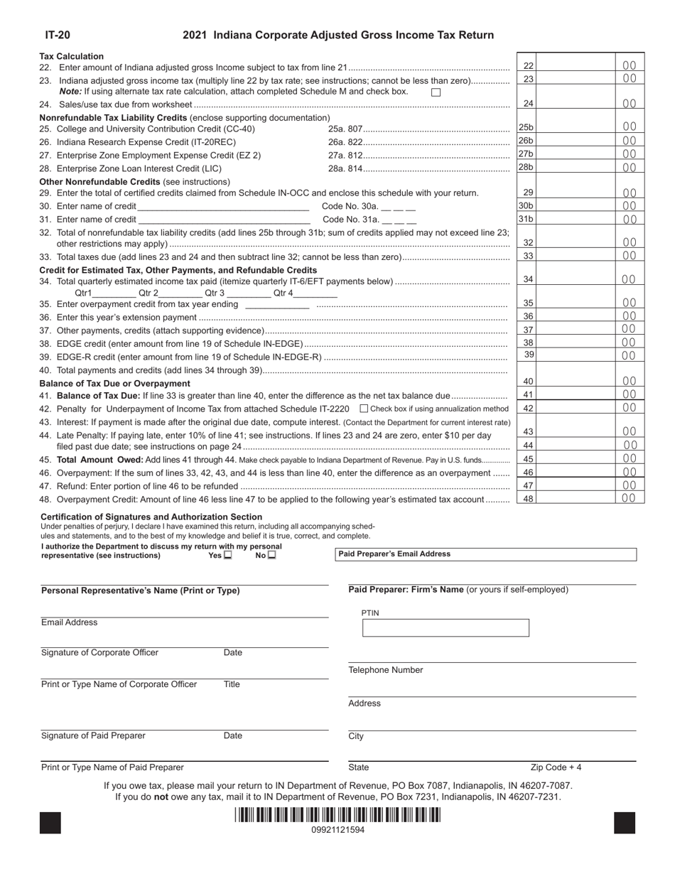 Form IT 20 State Form 44275 2021 Fill Out Sign Online And 
