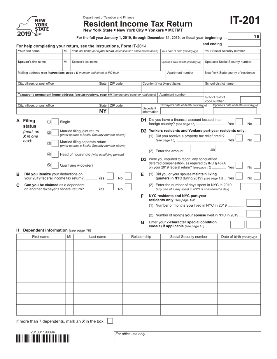 Form IT 201 2019 Fill Out Sign Online And Download Fillable PDF 