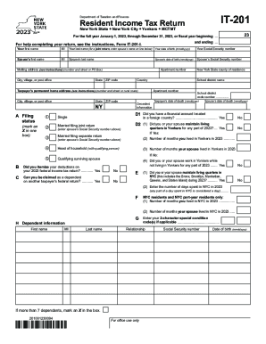 Form IT 201 Resident Income Tax Return Tax Year 2023 Fill And Sign