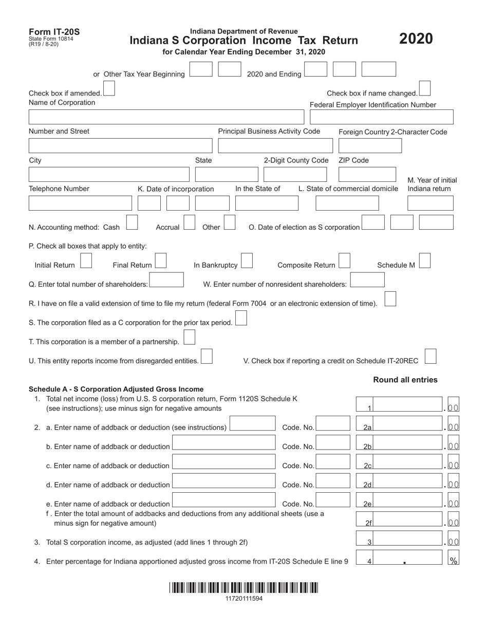 Form IT 20S State Form 10814 Download Fillable PDF Or Fill Online 