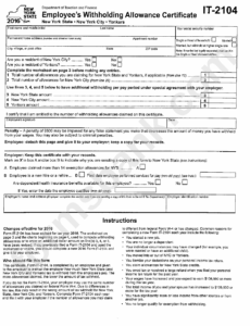 Form It 2104 Employee 39 S Withholding Allowance Certificate 2016