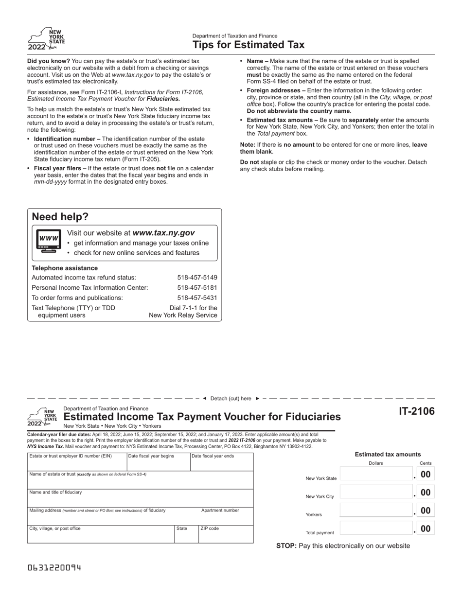 Form IT 2106 2022 Fill Out Sign Online And Download Fillable PDF 