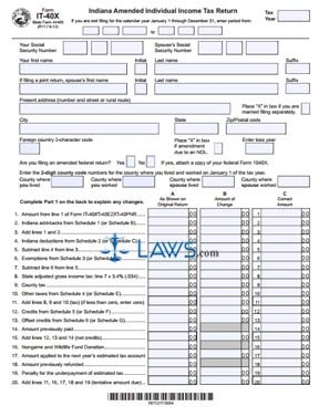 Form IT 40X Indiana Amended Individual Income Tax Return Tax Forms 