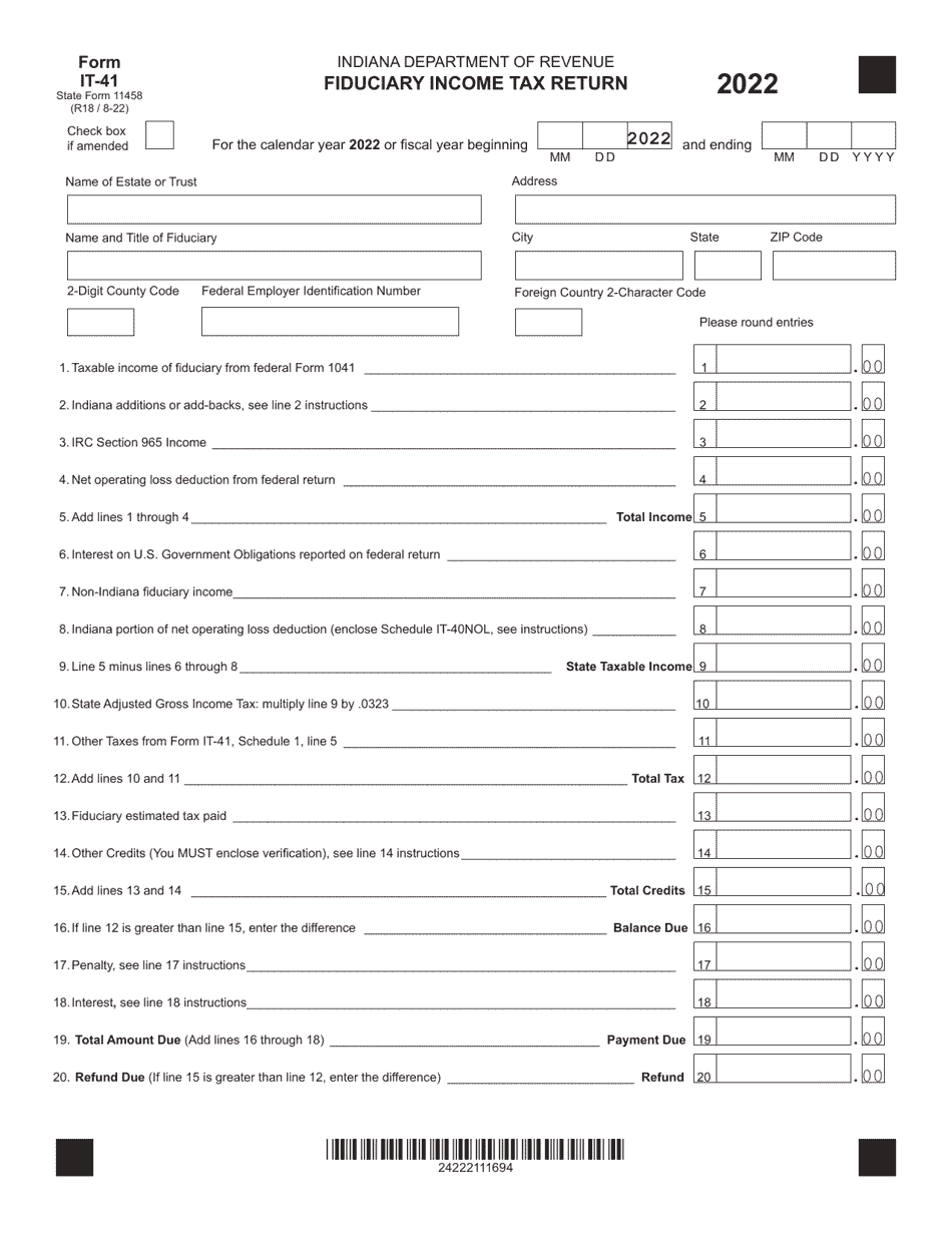 Form IT 41 State Form 11458 2022 Fill Out Sign Online And 