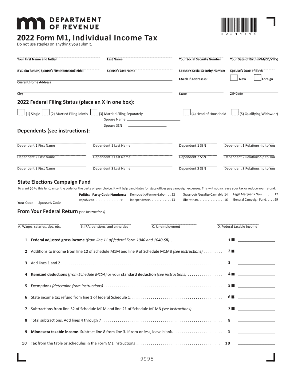 Form M1 Download Fillable PDF Or Fill Online Individual Income Tax