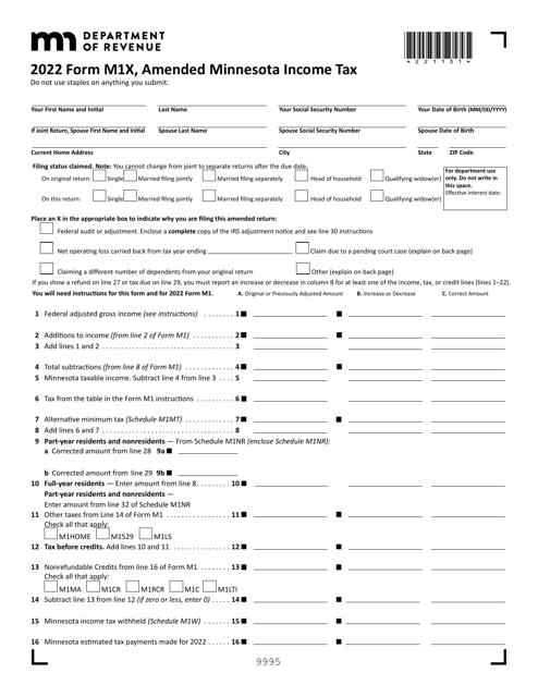 Form M1X Download Fillable PDF Or Fill Online Amended Minnesota Income 