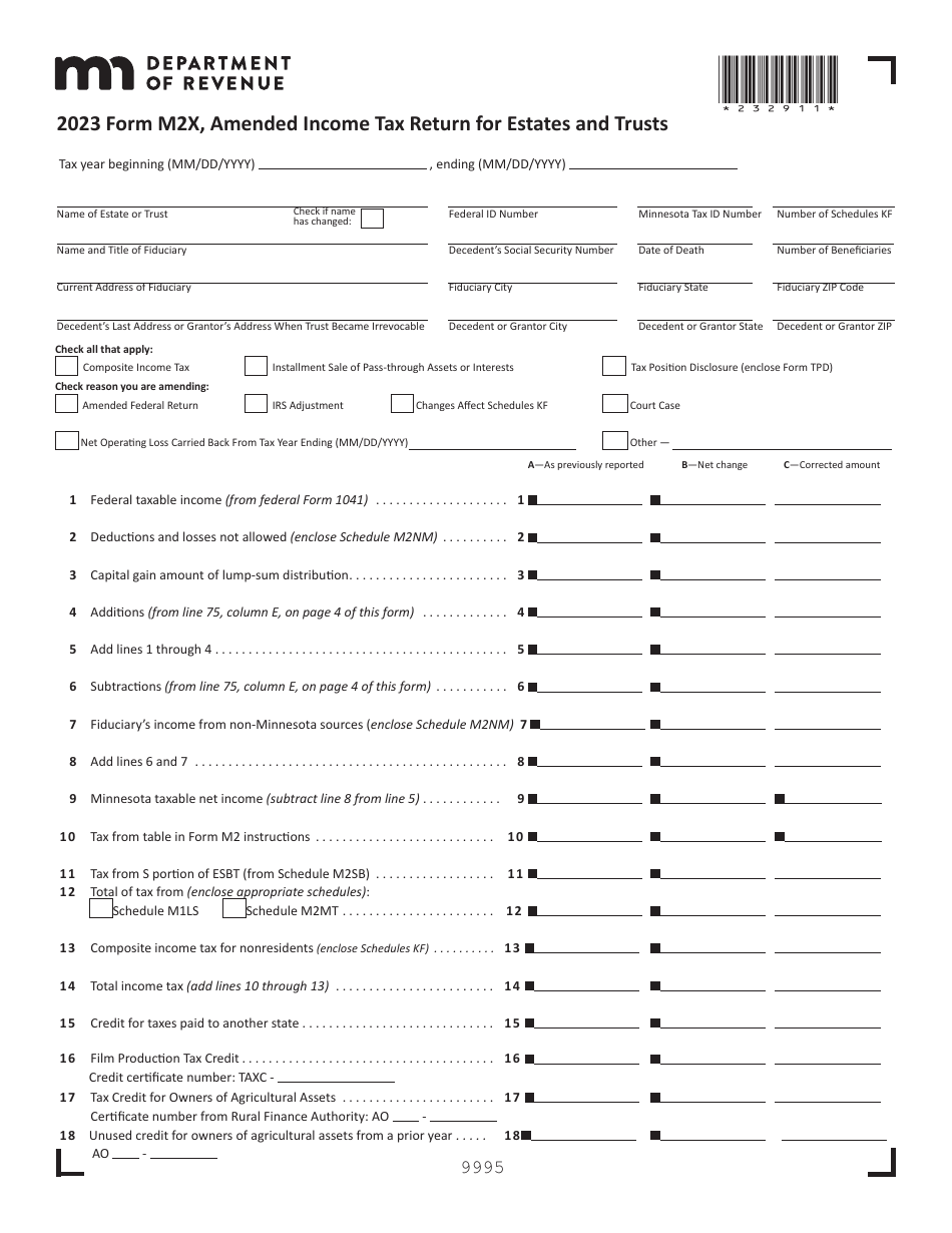 Form M2X Download Fillable PDF Or Fill Online Amended Income Tax Return 