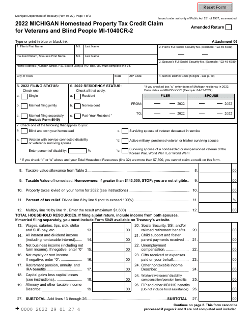 Form MI 1040CR 2 Download Fillable PDF Or Fill Online Michigan 