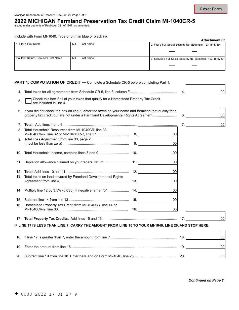 Form MI 1040CR 5 2022 Fill Out Sign Online And Download Fillable 