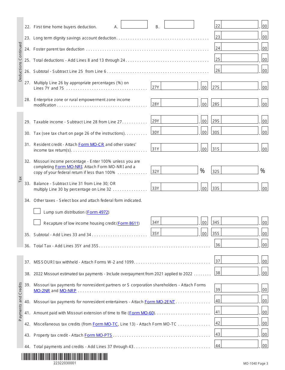 Form MO 1040 Download Fillable PDF Or Fill Online Individual Income Tax 
