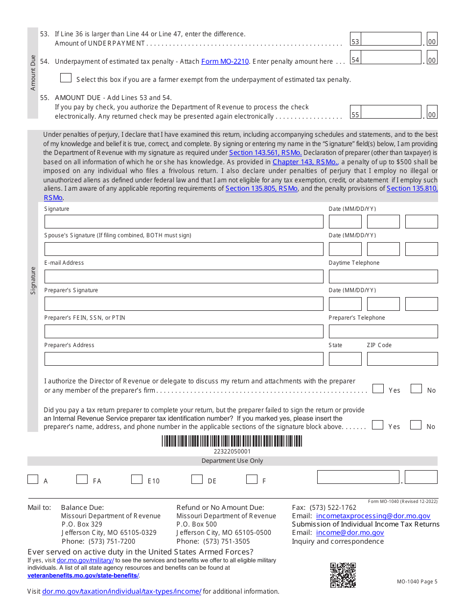 Form MO 1040 Download Fillable PDF Or Fill Online Individual Income Tax 