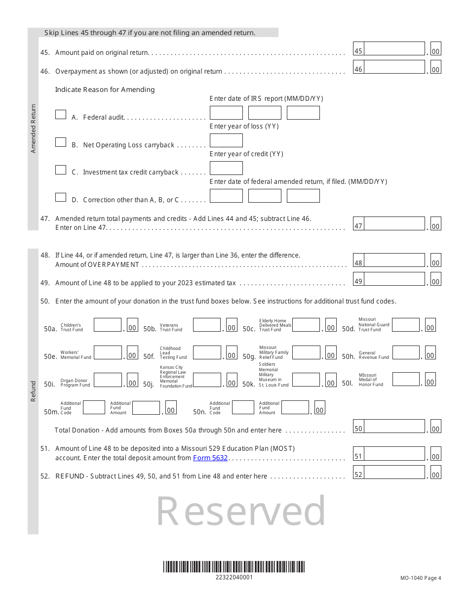 Form MO 1040 Download Fillable PDF Or Fill Online Individual Income Tax 