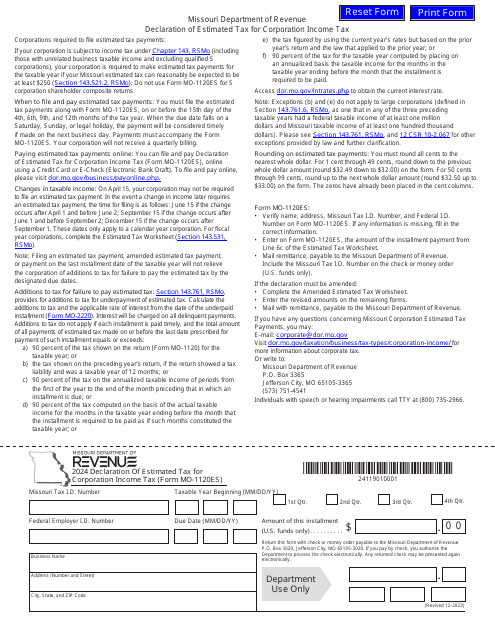 Form MO 1120ES Download Fillable PDF Or Fill Online Declaration Of 