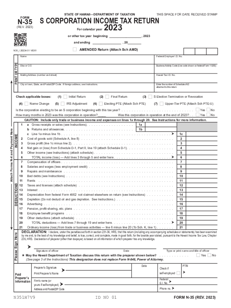 Form N 35 Rev 2023 S Corporation Income Tax Return Forms 2023 