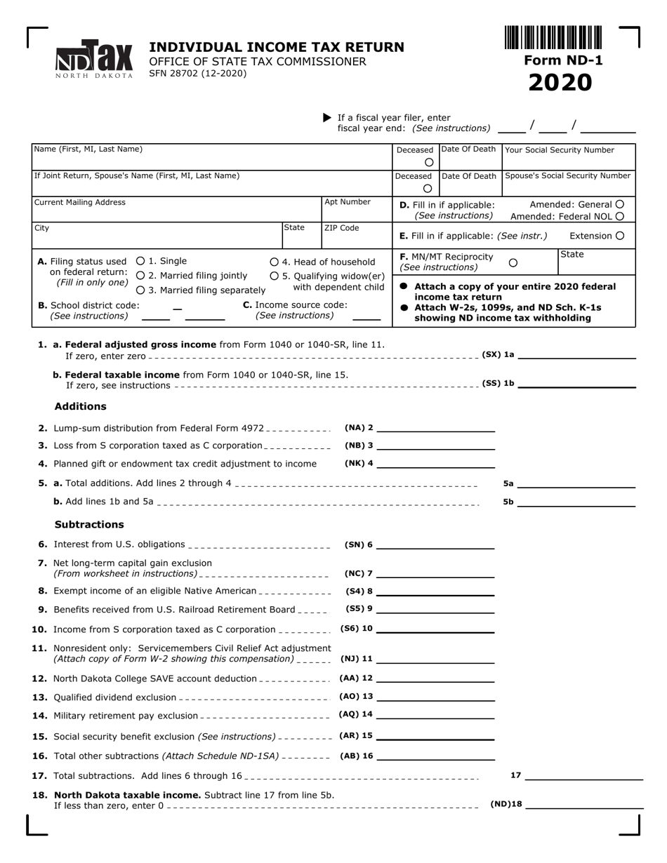 Form ND 1 SFN28702 2020 Fill Out Sign Online And Download 