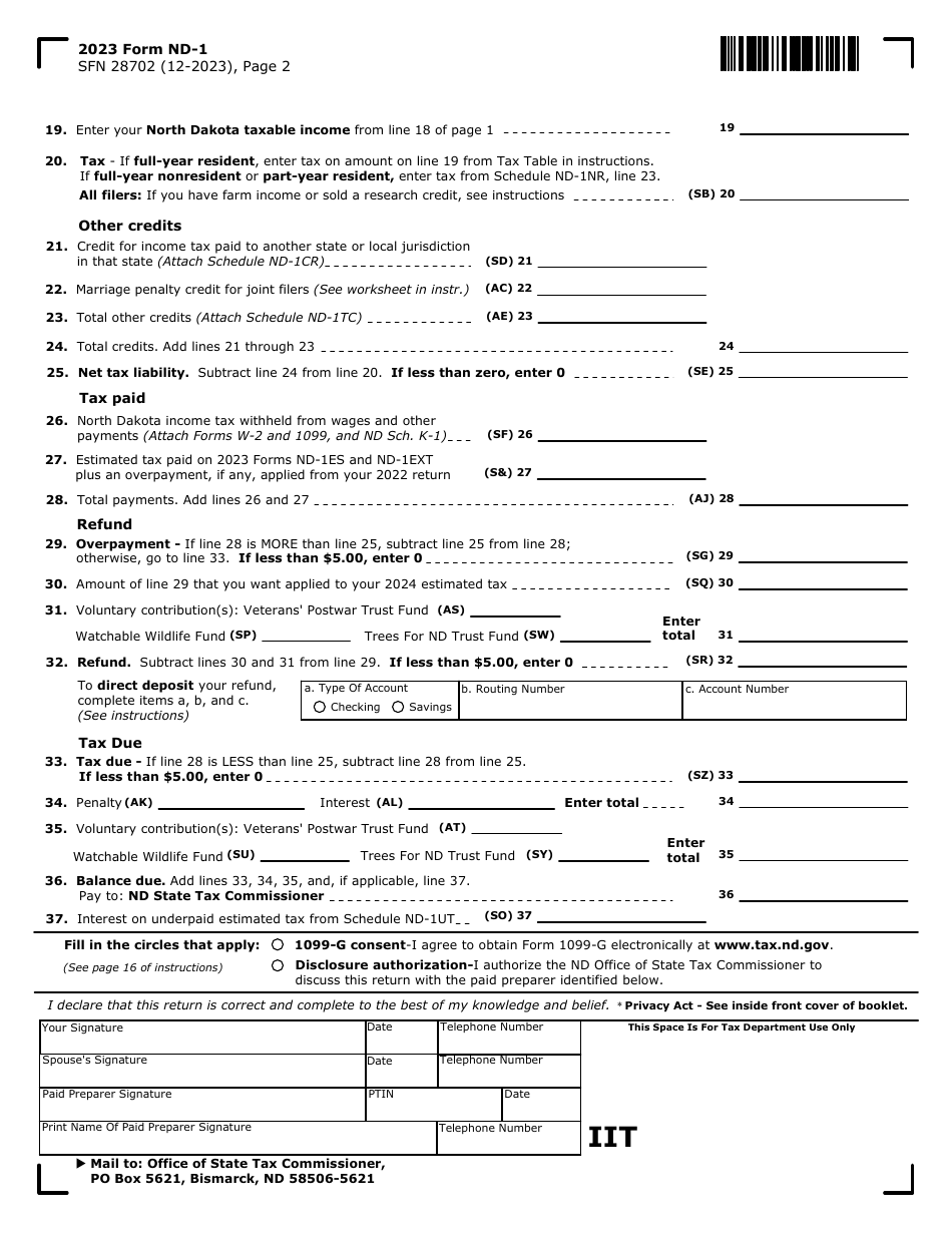 Form ND 1 SFN28702 Download Fillable PDF Or Fill Online Individual 