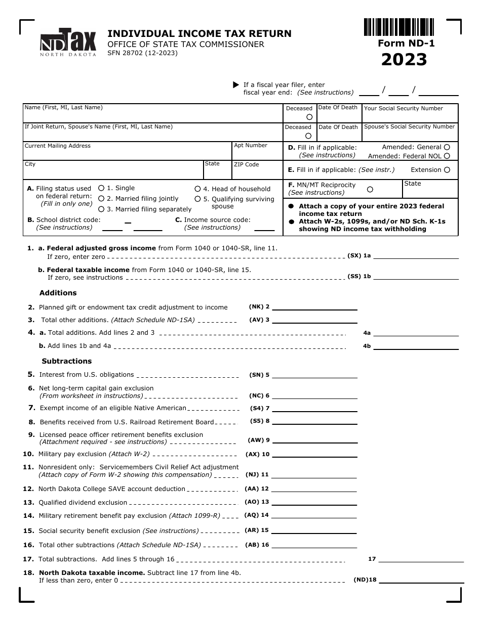 Form ND 1 SFN28702 Download Fillable PDF Or Fill Online Individual