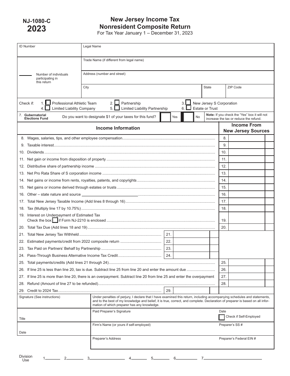Form NJ 1080 C Download Fillable PDF Or Fill Online New Jersey Income
