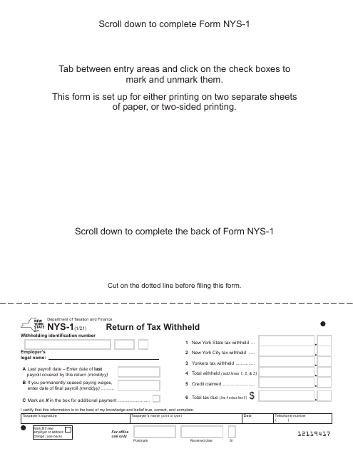 Form NYS 1 Fill Out Sign Online And Download Fillable PDF New York 