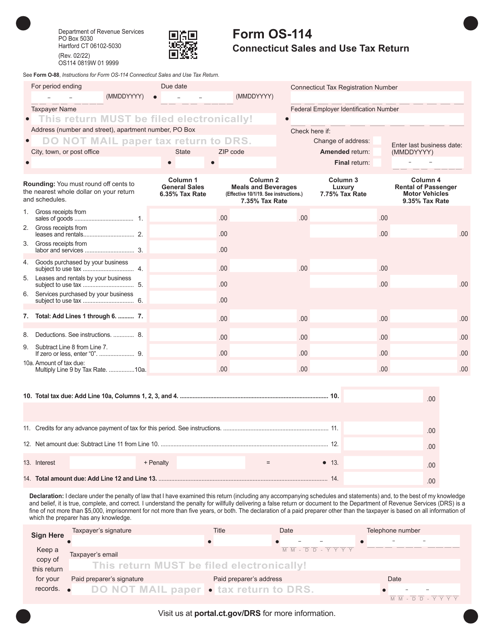 Form OS 114 Download Printable PDF Or Fill Online Connecticut Sales And 