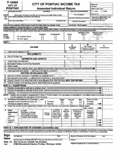 Form P 1040x City Of Pontiac Income Tax Amended Individual Return