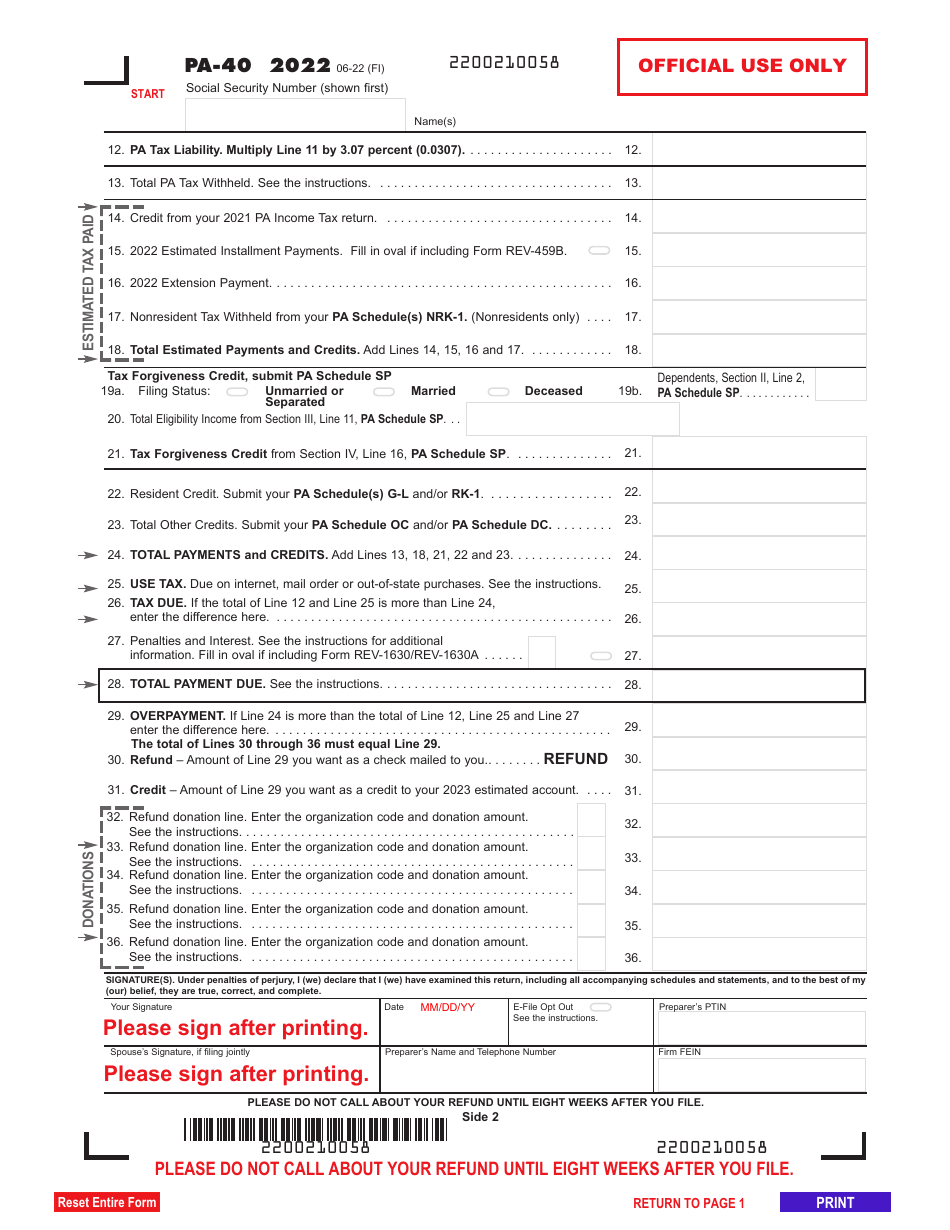 Form PA 40 Download Fillable PDF Or Fill Online Pennsylvania Income Tax