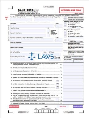 Form PA 40 Pennsylvania Income Tax Return Tax Forms Laws