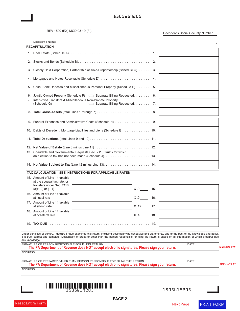 Form REV 1500 Download Fillable PDF Or Fill Online Inheritance Tax 