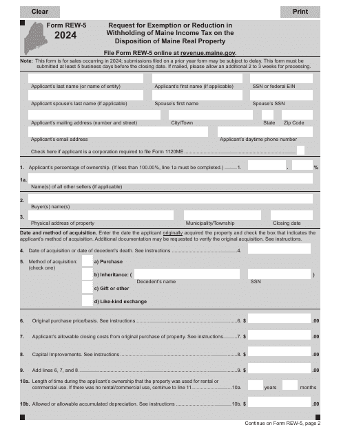 Form REW 5 Download Fillable PDF Or Fill Online Request For Exemption