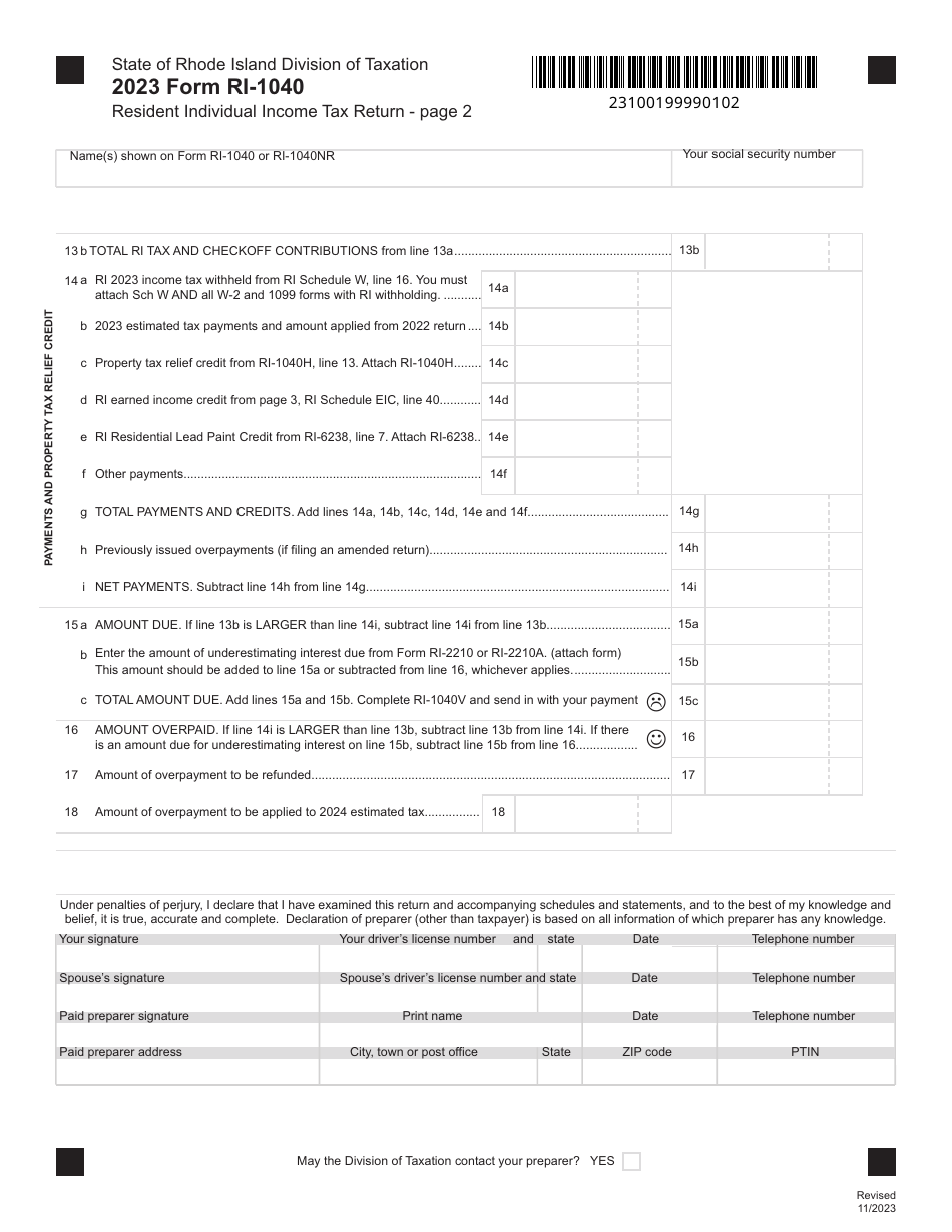 Form RI 1040 Download Fillable PDF Or Fill Online Resident Individual 