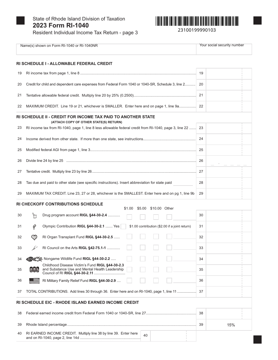 Form RI 1040 Download Fillable PDF Or Fill Online Resident Individual 