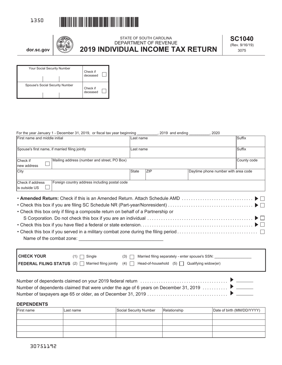 Form SC1040 Download Printable PDF Or Fill Online Individual Income Tax 