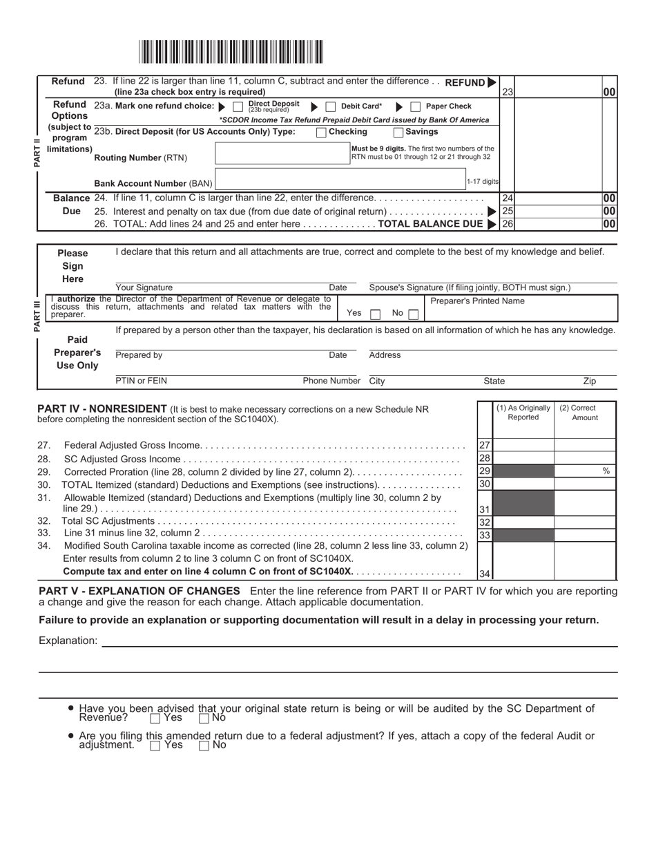 Form SC1040X Fill Out Sign Online And Download Printable PDF South 