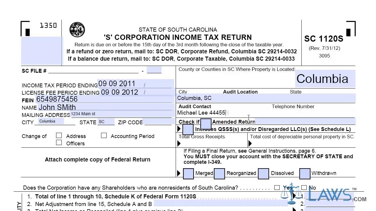 Form Sc1120s S Corporation Income Tax Return YouTube