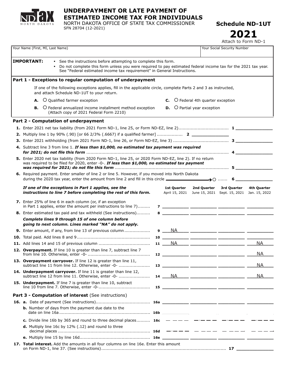 Form SFN28704 Schedule ND 1UT 2021 Fill Out Sign Online And 