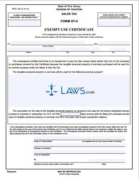 Form ST 4 Exempt Use Certificate Tax Exemptions Forms Laws