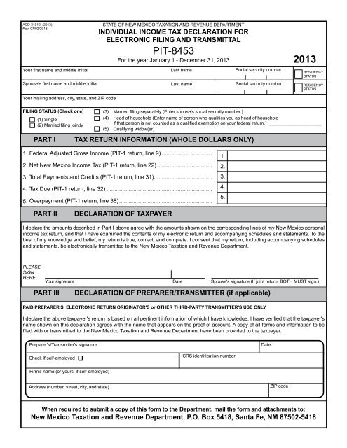 Form Taxation And Revenue Department State Of New Mexico