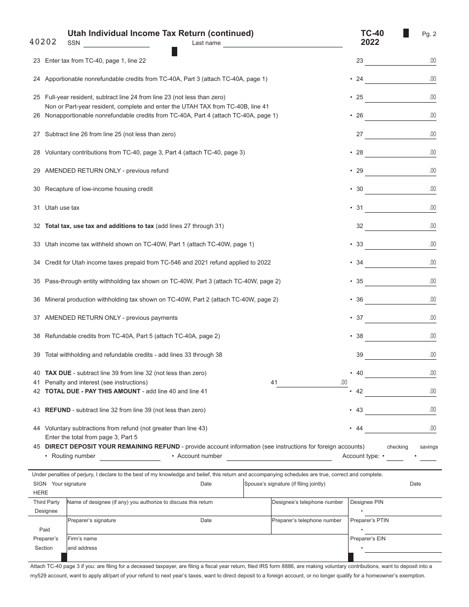 Form TC 40 2022 Fill Out Sign Online And Download Fillable PDF 