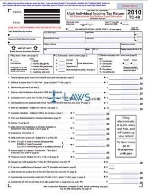 Form TC 40 Utah Individual Income Tax Return Utah Forms Laws
