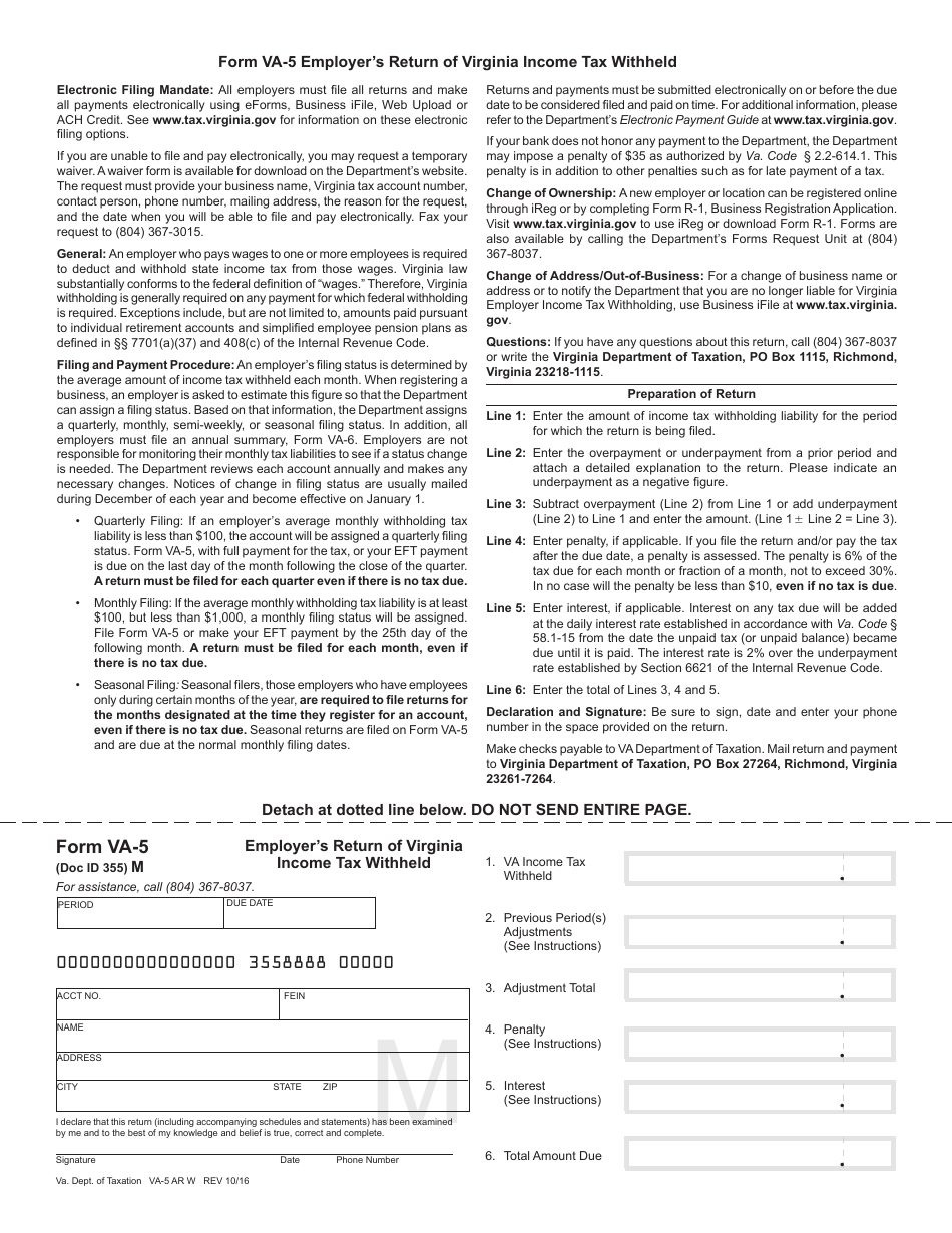 Form VA 5 Fill Out Sign Online And Download Fillable PDF Virginia 