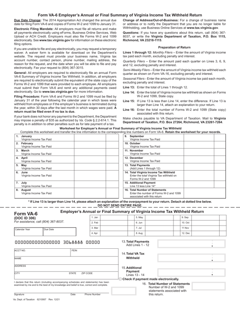 Form VA 6 Download Fillable PDF Or Fill Online Employer 39 s Annual Or 