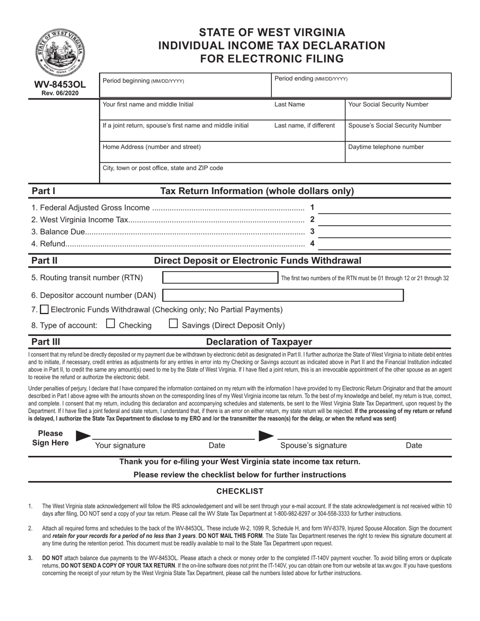 Form WV 8453OL Download Printable PDF Or Fill Online Individual Income 