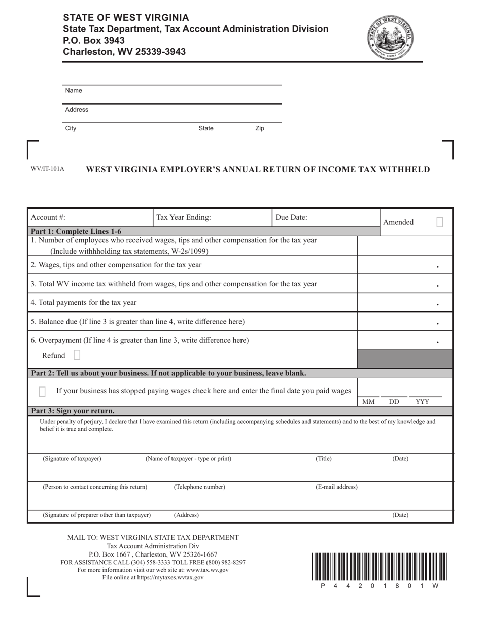 Form WV IT 101A Fill Out Sign Online And Download Printable PDF 