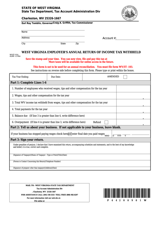 Form Wv it 101a West Virginia Employer 39 S Annual Return Of Income Tax 