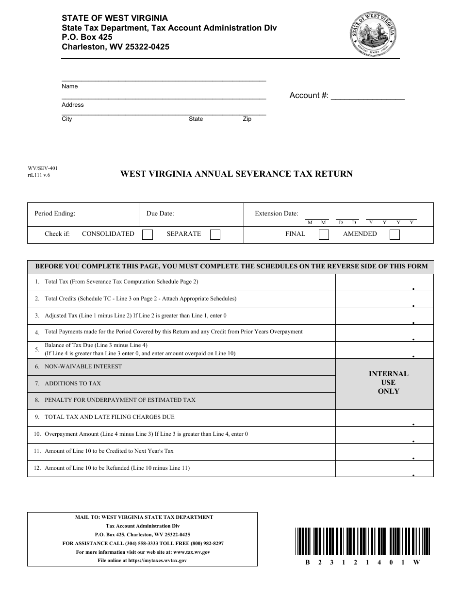 Form WV SEV 401 Fill Out Sign Online And Download Printable PDF 