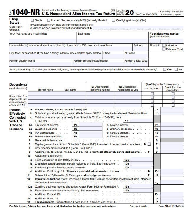 Forms 1040 1040NR And 1040NR EZ Which Form To File 2021 