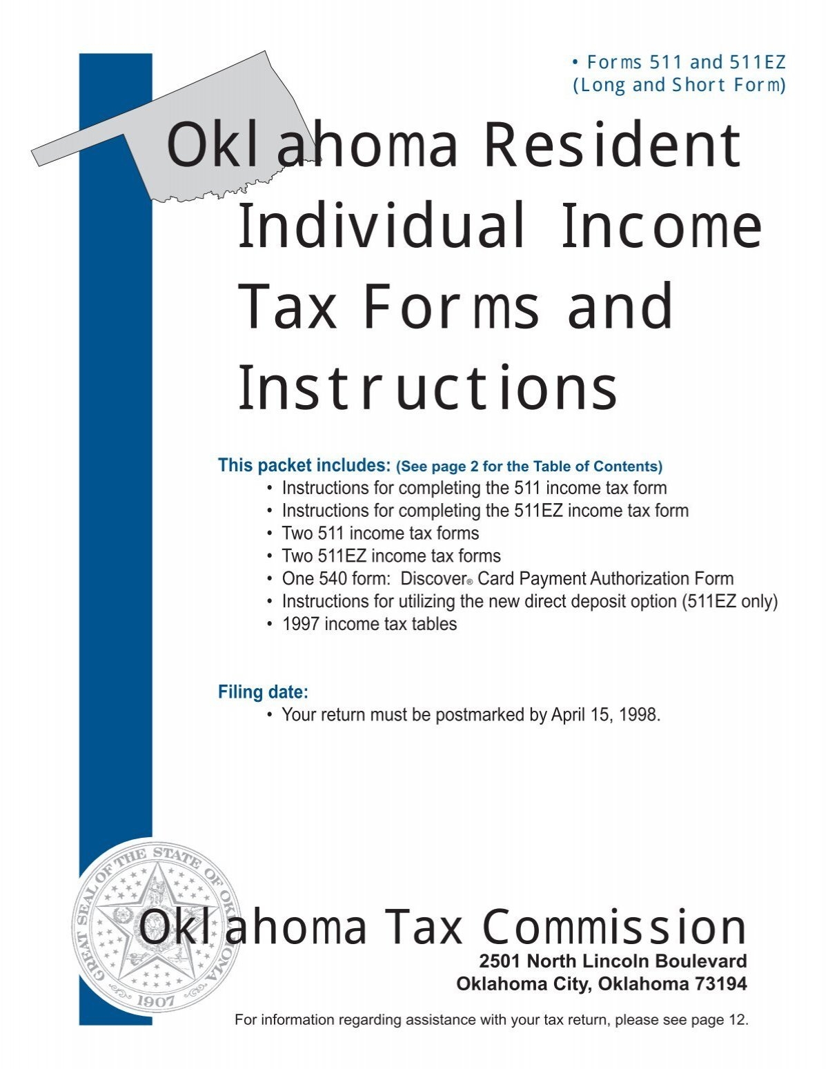 Forms 511 And 511EZ Oklahoma Tax Commission State Of 